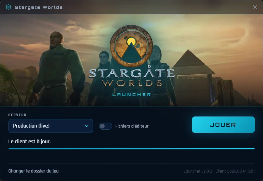 Le launcher Stargate Worlds, prêt à lancer le jeu